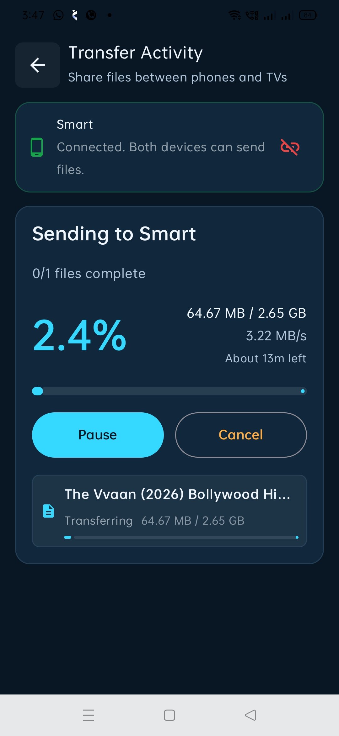 VyoraShare transfer progress