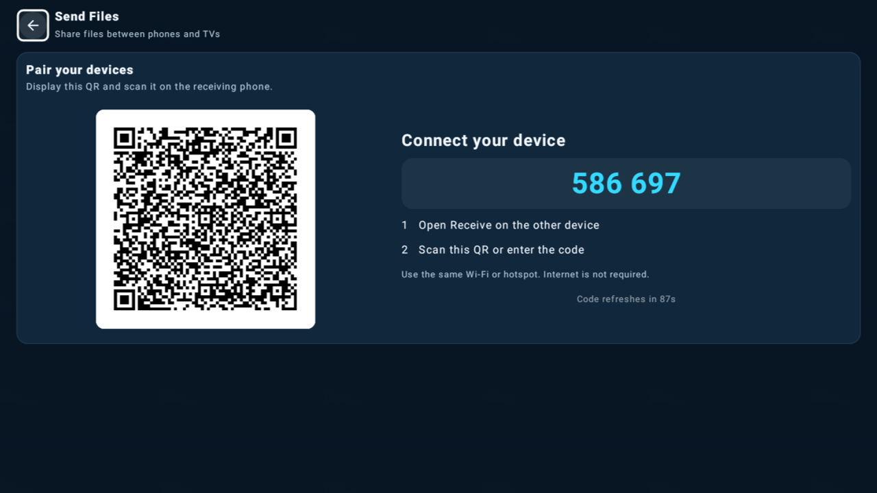 VyoraShare Android TV pairing